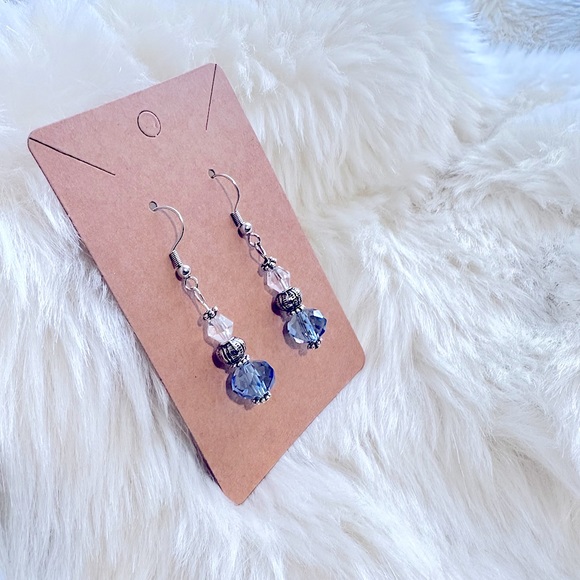 ๐Czech Blue Sapphire 8mmRound Faceted Round Beaded+Clear Crystal Silver Earring - Picture 7 of 16